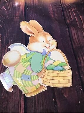 Vintage 1988 AGC bunny with basket of eggs cutout wall decor